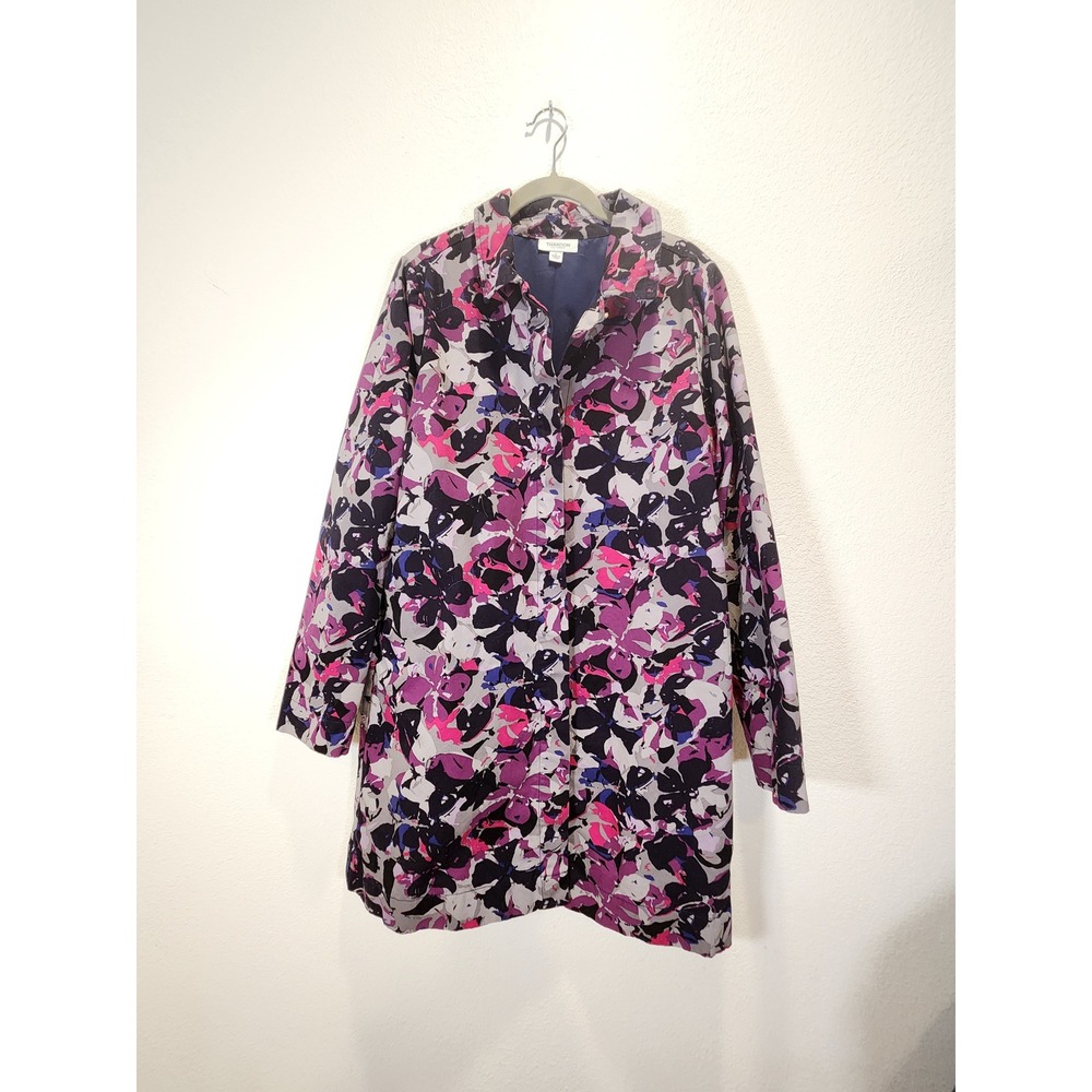 Thakoon for Target Floral Car Coat Purple Pink Abstract Hidden Button Jacket L